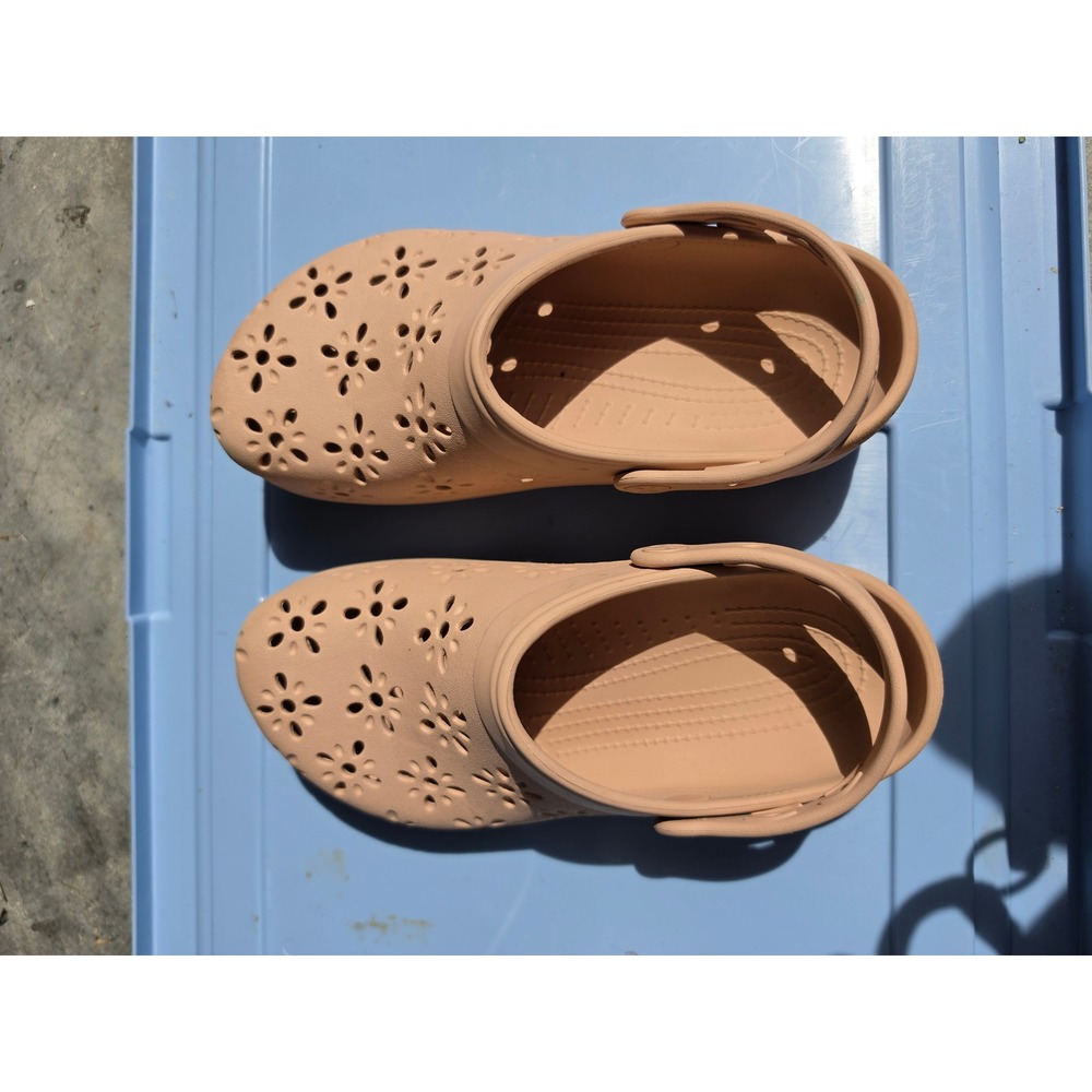 Crocs Baya Floral Cutout Clogs Peach Nude Women 8 Men 6 Slip On Shoes